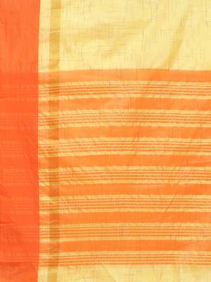 Yellow woven blended cotton saree with blouse 4