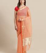 Orange woven blended cotton saree with blouse