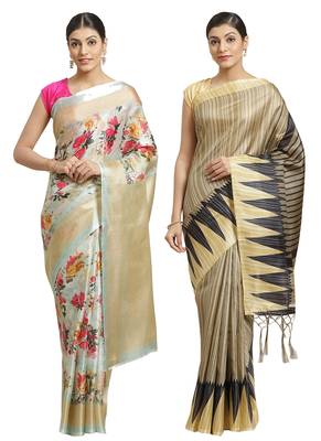 Multicolor printed art silk saree with blouse 1