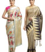 Multicolor printed art silk saree with blouse