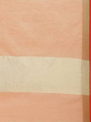 Orange woven blended cotton saree with blouse 4
