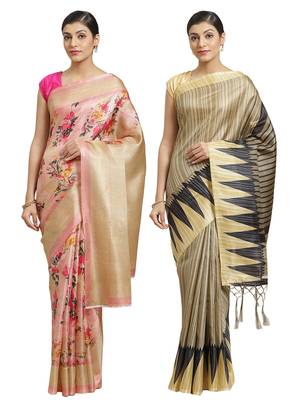 Multicolor printed art silk saree with blouse 1