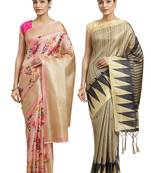 Multicolor printed art silk saree with blouse
