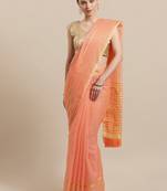 Orange woven blended cotton saree with blouse