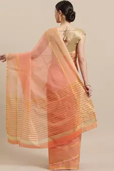 Orange woven blended cotton saree with blouse