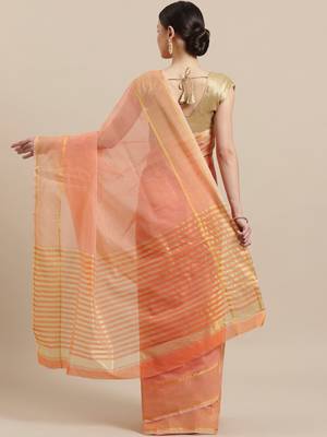 Pink woven blended cotton saree with blouse 2