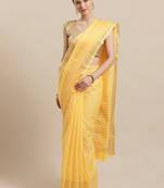 Yellow woven blended cotton saree with blouse