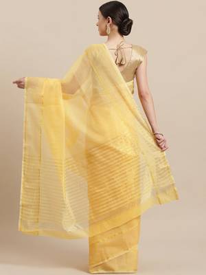 Yellow woven blended cotton saree with blouse 2