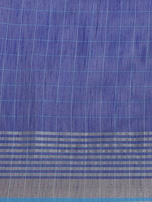 Blue woven blended cotton saree with blouse 3