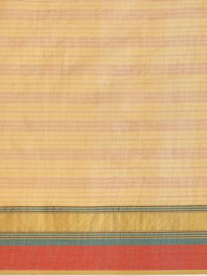 Beige woven blended cotton saree with blouse 3