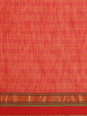 Red woven blended cotton saree with blouse 3