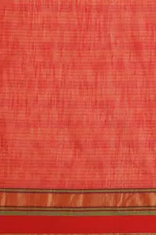 Red woven blended cotton saree with blouse