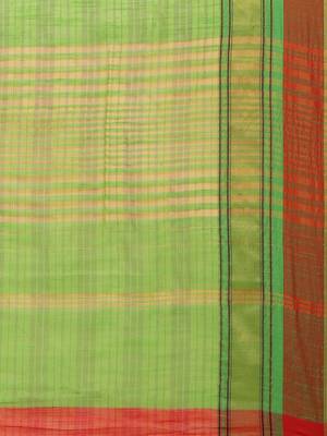 Red woven blended cotton saree with blouse 4