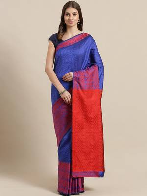Blue woven art silk saree with blouse 1
