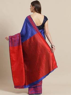 Blue woven art silk saree with blouse 2