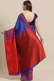 Blue woven art silk saree with blouse