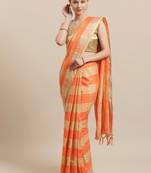 Orange woven blended cotton saree with blouse