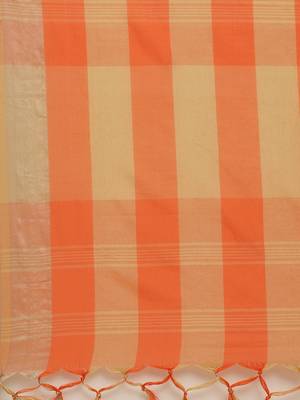 Orange woven blended cotton saree with blouse 4