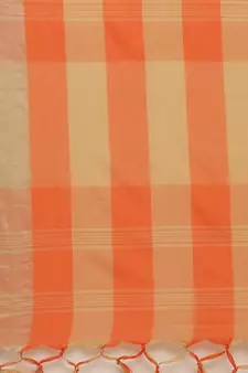 Orange woven blended cotton saree with blouse