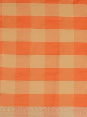 Orange woven blended cotton saree with blouse 5