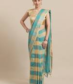 Green woven blended cotton saree with blouse