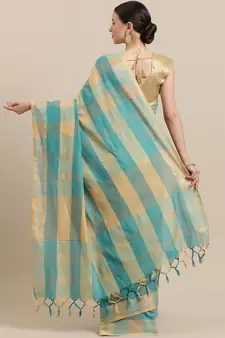 Green woven blended cotton saree with blouse