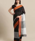 Orange woven blended cotton saree with blouse