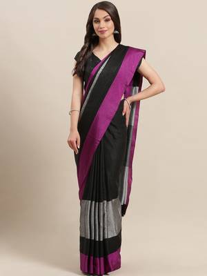 Purple woven blended cotton saree with blouse 1