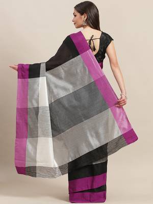 Purple woven blended cotton saree with blouse 2