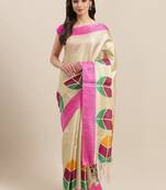 Pink printed art silk saree with blouse