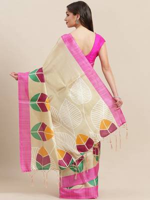 Pink printed art silk saree with blouse 2
