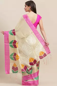 Pink printed art silk saree with blouse