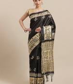 Black printed art silk saree with blouse