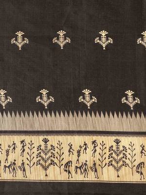 Black printed art silk saree with blouse 3