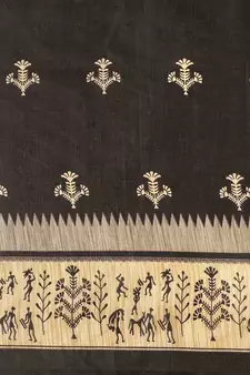 Black printed art silk saree with blouse