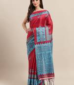 Maroon printed art silk saree with blouse