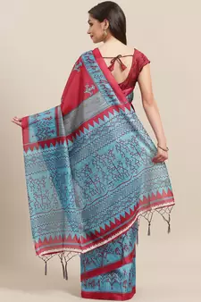 Maroon printed art silk saree with blouse