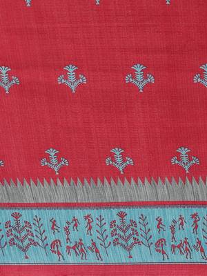 Maroon printed art silk saree with blouse 3