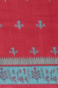 Maroon printed art silk saree with blouse