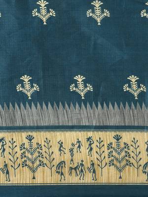 Blue printed art silk saree with blouse 3