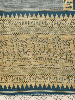 Blue printed art silk saree with blouse 4