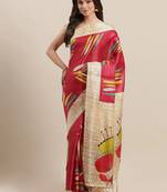 Red printed art silk saree with blouse