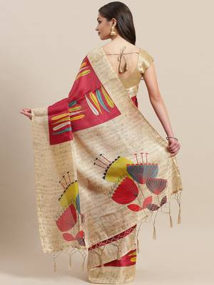 Red printed art silk saree with blouse 2