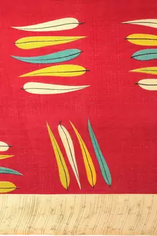 Red printed art silk saree with blouse