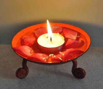 Hand Painted Orange Tea Light Candle Holder Wrought Iron Candle Stand (2 X 4.5 Inch) 5