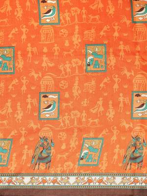 Orange printed art silk saree with blouse 3