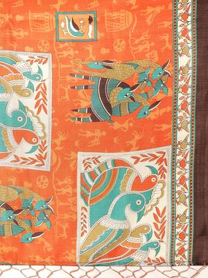 Orange printed art silk saree with blouse 4