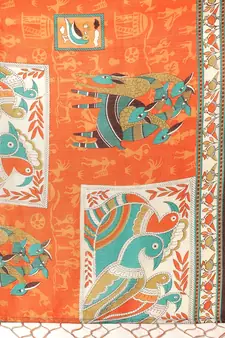Orange printed art silk saree with blouse