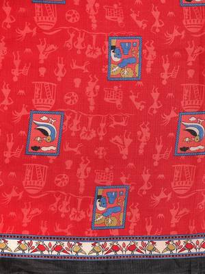 Red printed art silk saree with blouse 3