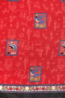 Red printed art silk saree with blouse